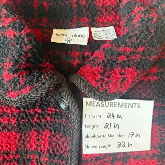 Vintage Kathy Ireland Plaid Jacket Coat Oversize Size L Fleece Warm Hunter Barn - Picture 6 of 7